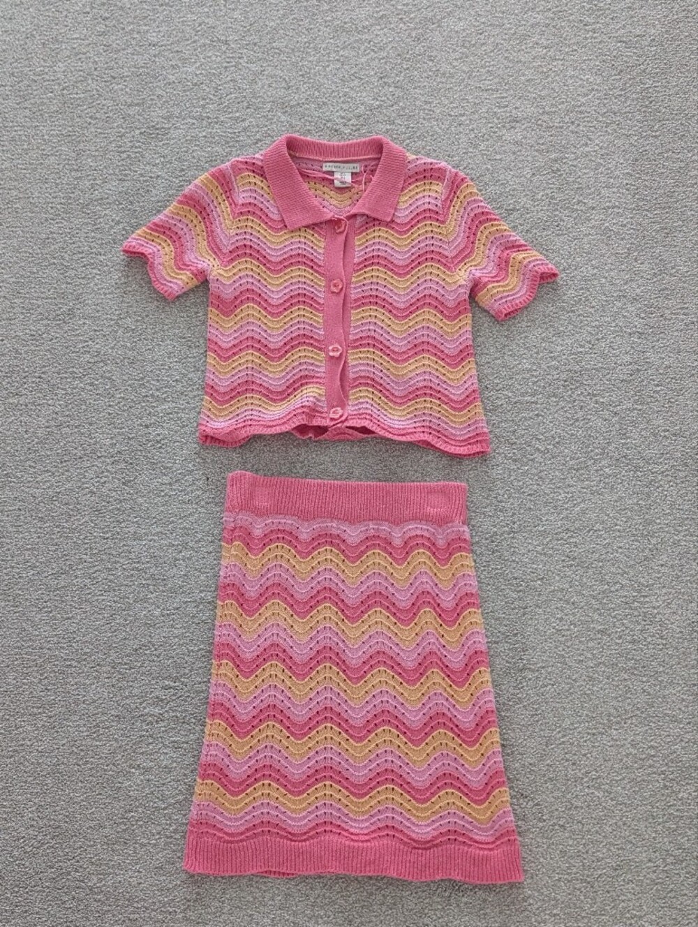Sincerely Jules Pink Yellow Lylac Wavy Crochet Two-Piece Set